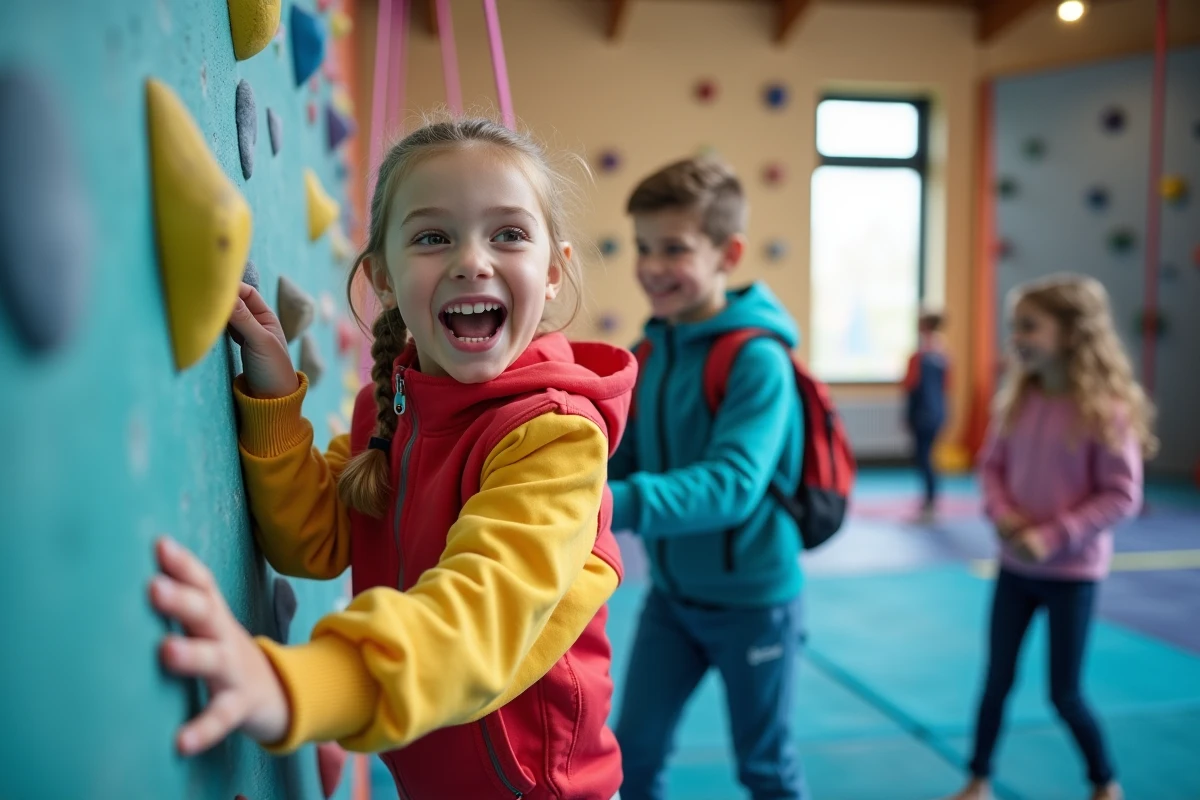 Enfants grimpeurs en salle d