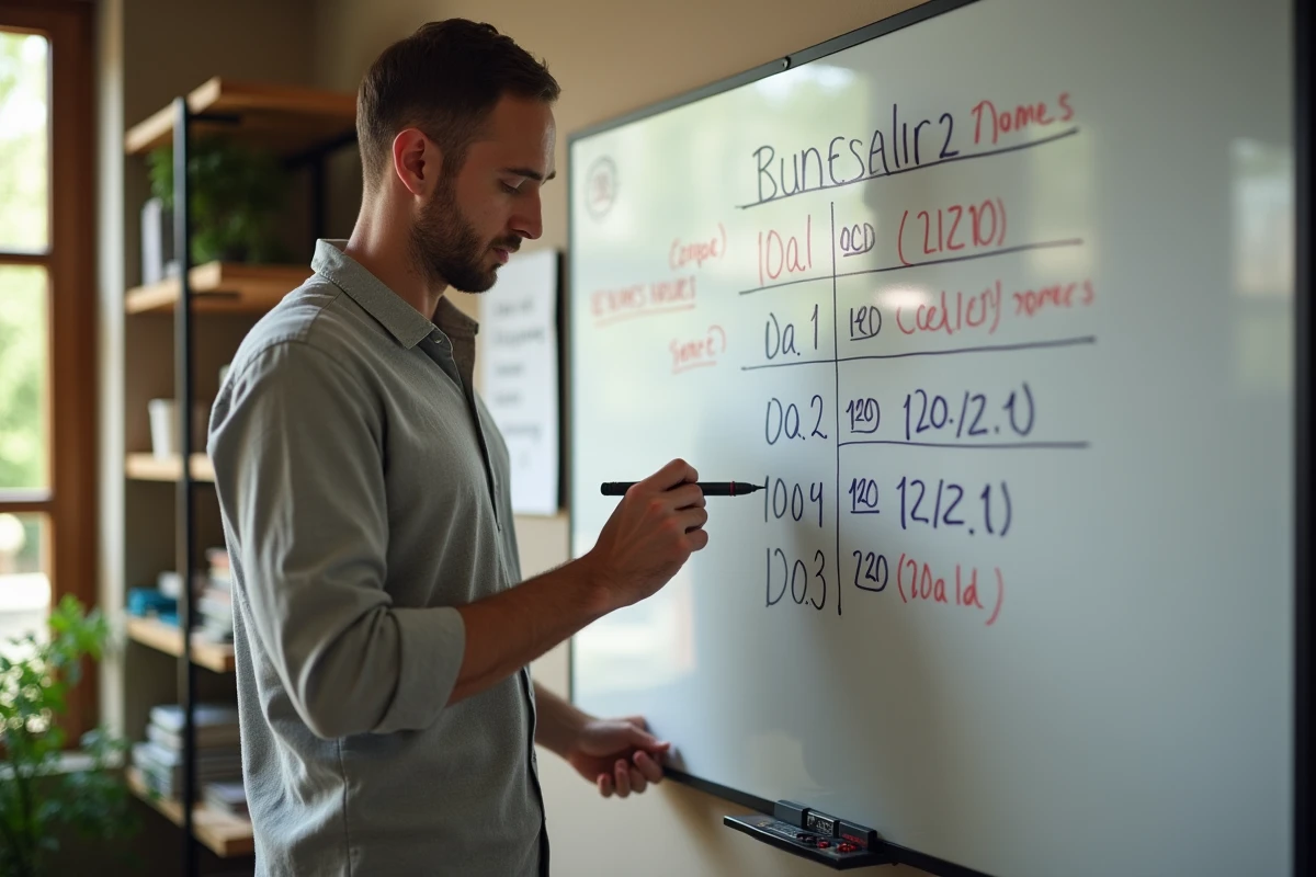Homme écrivant sur un calendrier dans un bureau cosy