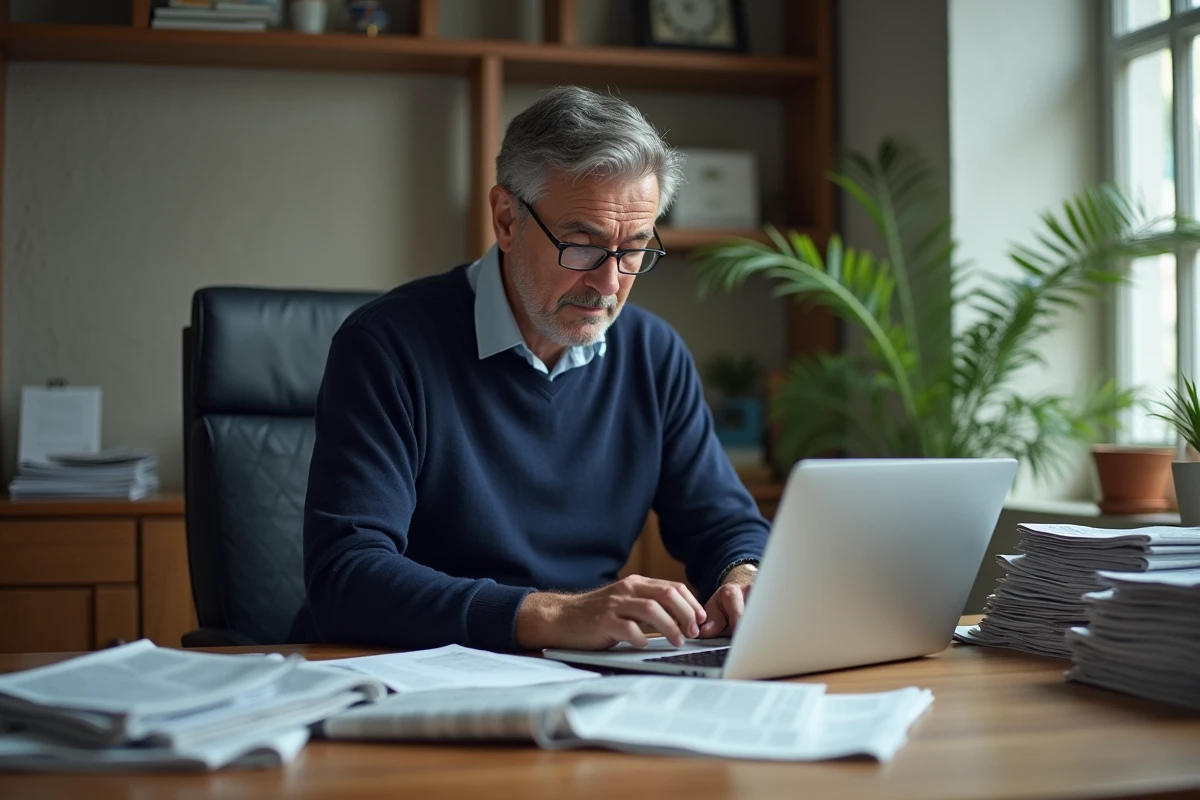 Homme d age moyen travaillant dans un bureau à domicile