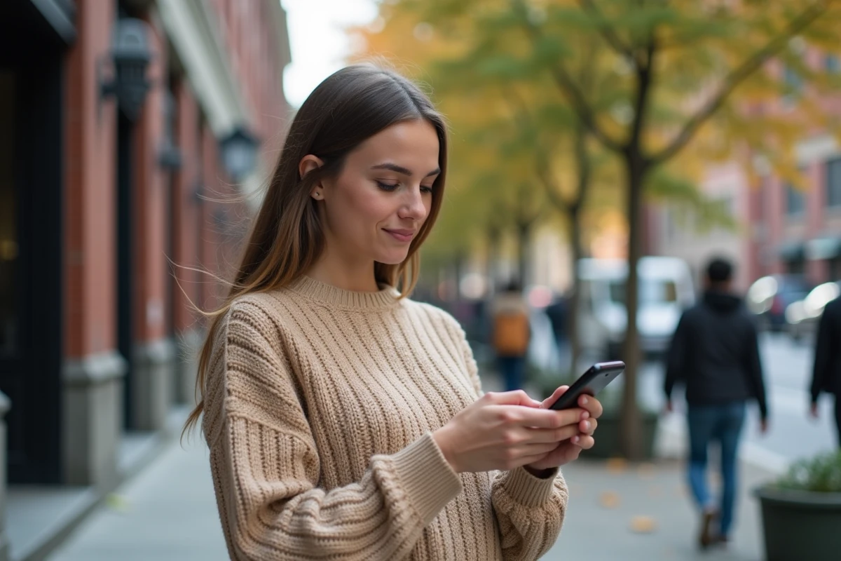 Jeune femme dehors montrant comment éteindre son téléphone