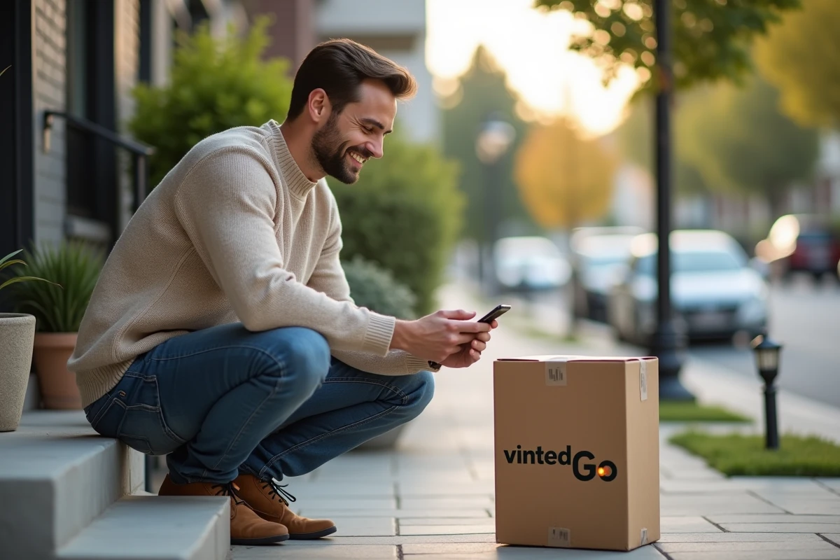 Jeune homme scannant un colis devant sa maison
