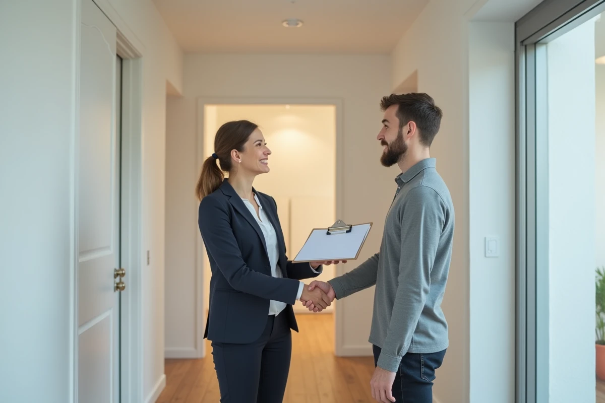 Femme d affaires serrant la main d un jeune homme