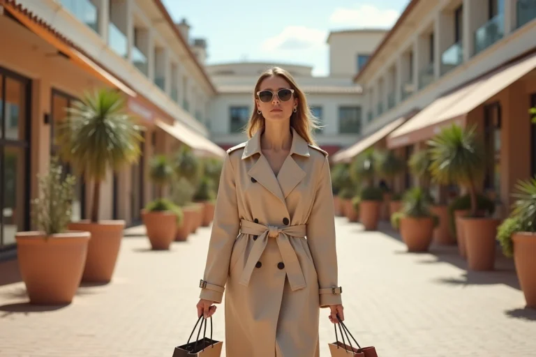 Femme portant des sacs de shopping de marque dans les allées du Village des Marques Miramas